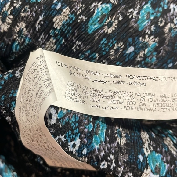 Zara Floral Blue Black Floral Tie Neck Pleated Plisse Mini Dress - Picture 5 of 11